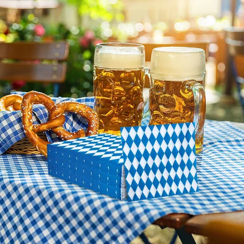 Miniatura 5 de Whaline Paquete de 80 servilletas de almuerzo Oktoberfest a cuadros azules y blancos, servilletas de papel desechables decorativas para postre