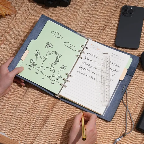 Miniatura 3 de Wonderpool - Diario de piel con papel rayado y bolígrafo, rellenable, cuaderno de espiral con 6 anillas, con libretas pautadas, cubierta vintage