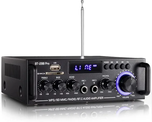 Miniatura 10 de Facmogu BT-398A Amplificador de audio digital estéreo, sistema amplificador de potencia de sonido HiFi Max 450Wx2, amplificador receptor de 2.0