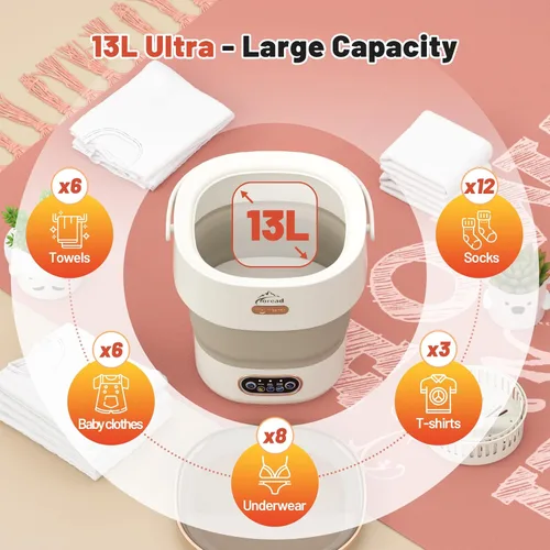 Miniatura 2 de TOREAD Lavadora portátil de 13 litros, mini lavadora, material grueso de gran capacidad mejorado, limpieza profunda para ropa interior, calcetines