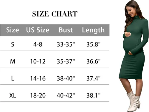 Miniatura 7 de abkylie Vestido de maternidad de manga larga de cuello alto con fruncido laterallongitud a la rodilla, vestido de embarazo para otoño sesión