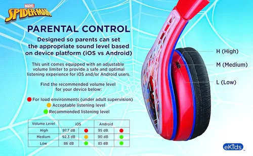 Miniatura 4 de eKids Spiderman - Auriculares para niños, diadema ajustable, sonido estéreo, conector de 0.138 in, auriculares con cable para niños, auriculares