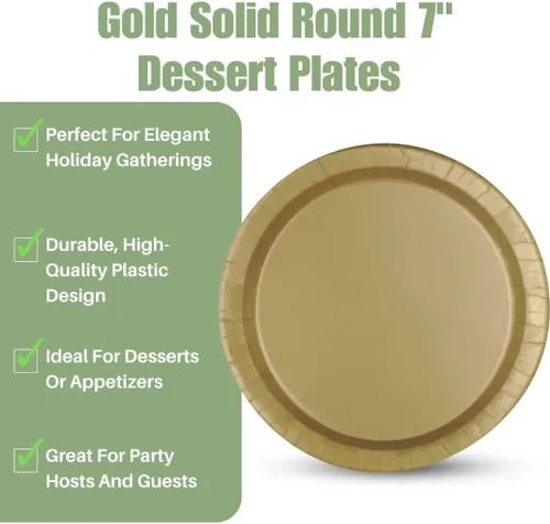 Miniatura 3 de Platos de postre redondos dorados – 7 pulgadas (paquete de 20) – Calidad premium y diseño contemporáneo – Perfecto para eventos y celebraciones