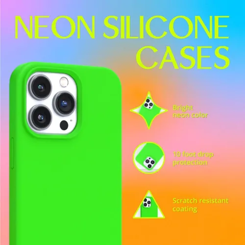 Miniatura 2 de FELONY CASE Funda de silicona verde neón para iPhone 12 Pro Max Silicona líquida con forro de microfibra antiarañazos, funda protectora a prueba