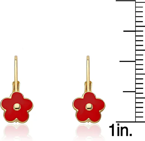 Miniatura 6 de aretes con pasador, flor bañada en oro 14 quilates, para niñas