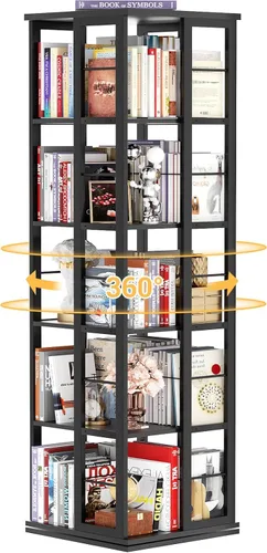 Miniatura 12 de Aheaplus Estantería giratoria, estantería de esquina, estantería giratoria de madera de 360 grados, estantería de pie angosta, organizador giratorio