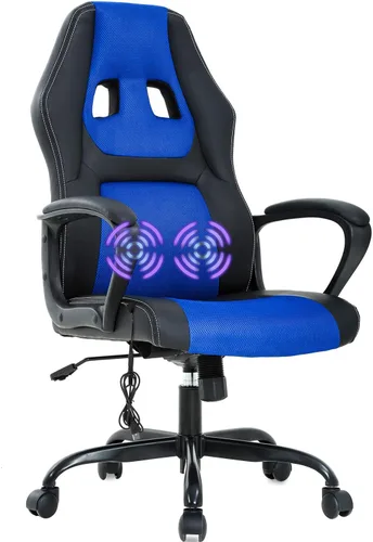 Silla para videojuegos, sillón de oficina con masajeador, sillón de escritorio ergonómico, sillón de videojuegos de piel sintética y ajustable, con
