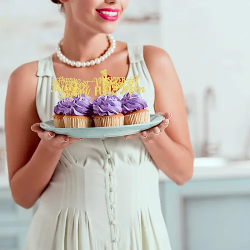 Miniatura 6 de Rsstarxi Paquete de 30 adornos dorados para cupcakes para el Día de la Madre con purpurina para el Día de la Madre, la mejor mamá del mundo