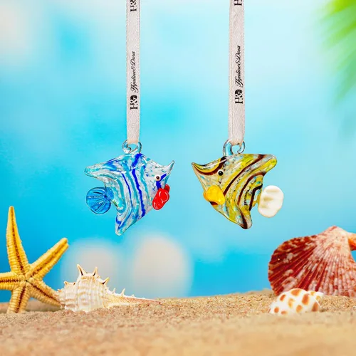 Miniatura 2 de Juego de 2 adornos de cristal soplado de peces tropicales para la colección del árbol de Navidad, arte de cristal marino, adornos decorativos