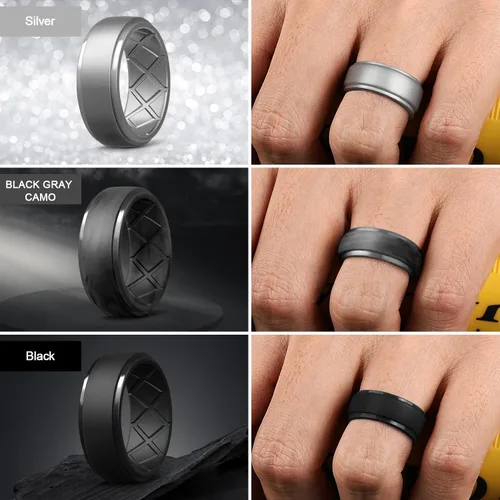 Miniatura 3 de Egnaro - Anillos de silicona para hombre, 25/64 pulgadas (10 mm) de ancho y 3/32 pulgadas (2.5 mm) de grosor, alianzas de boda de goma, paquete