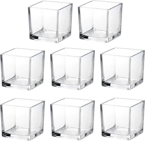 Jarrones cuadrados de vidrio de 2.5 x 2.5 pulgadas, jarrón de flores de cubo transparente para centro de mesa de boda, portavelas para decoración