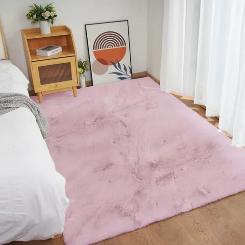 Miniatura 2 de Ghouse Alfombra ultrasuave de piel sintética de conejo de 4 x 6 pies, lavable a máquina, alfombra mullida para dormitorio, sala de estar, alfombra