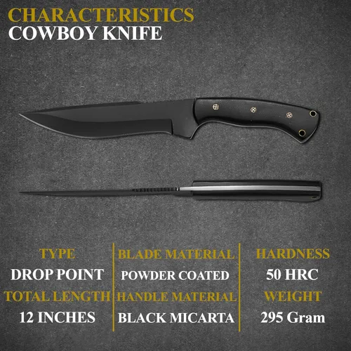 Miniatura 7 de HMC Cuchillo de transporte horizontal, hecho a mano, acero de alto carbono, espiga completa, para caza de ciervos, Bowie, cuchillo de hoja fija