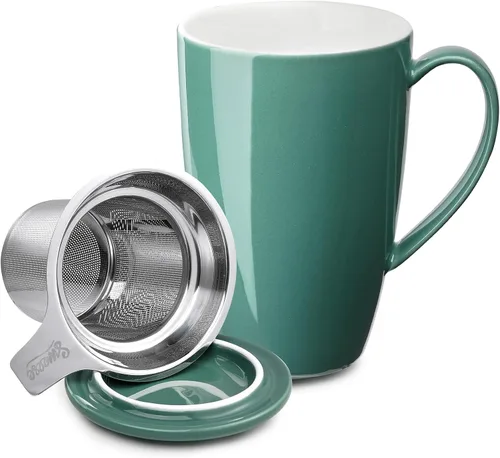 Miniatura 7 de Sweese Taza de té de porcelana de 15 onzas con infusor y tapa, apta para microondas, mango ergonómico, esmalte sin plomo, para té de hojas sueltas