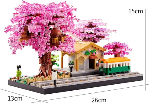 Miniatura 7 de Juego de construcción de árbol de cerezo japonés, mini micro bloques para adultos, flores, casa, bonsái, árbol, kit de construcción, ideas