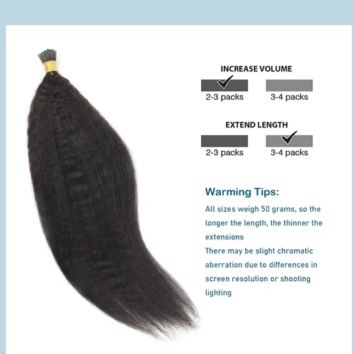 Miniatura 3 de ABH AMAZINGBEAUTY HAIR Extensiones de cabello rizado liso para mujeres negras con punta en I, cabello humano, punta en I, Remy, 50 mechones, punta