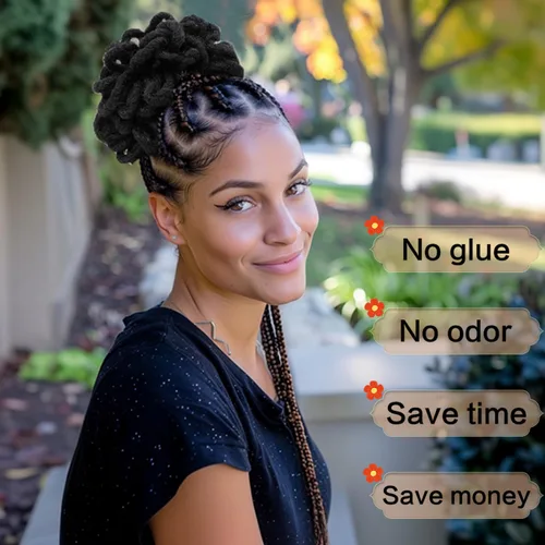 Miniatura 2 de DreadLocks Chignons Afro High Puff Cola de Caballo con Cordón Moño de Cabello Postizos Faux Locs Chignons con Clip Cola de Caballo para Mujeres