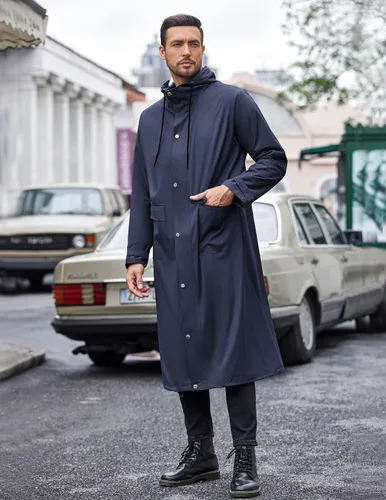 Miniatura 2 de COOFANDY Chaqueta impermeable para hombre con capucha, impermeable, ligera, activa, larga