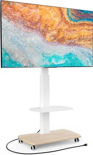 Miniatura 9 de FITUEYES Soporte de TV rodante, carrito de TV móvil con ruedas para pantalla plana de 32-65 y 70 pulgadas, soporte de TV de piso alto con soporte