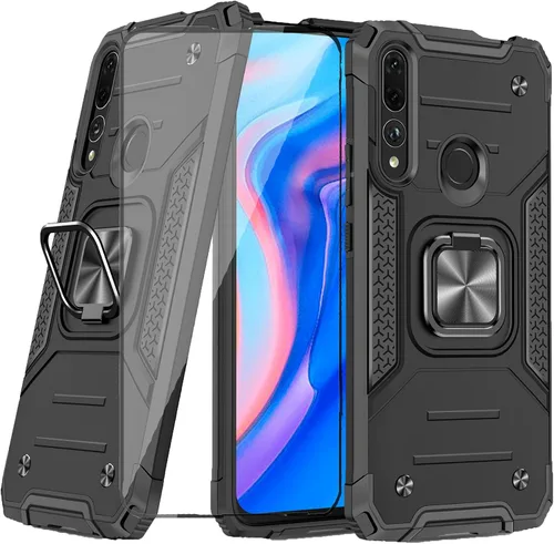 Asuwish Funda compatible con Huawei Y9 Prime 2019 y protector de pantalla de vidrio templado, soporte de anillo celular con soporte para teléfono