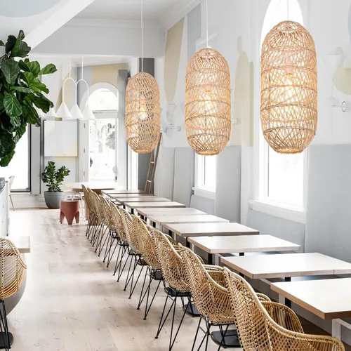 Arturesthome Lámpara colgante de 1 luz de ratán natural, pantalla de lámpara colgante tejida, lámpara de techo colgante, lámpara colgante hecha a
