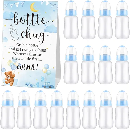 Miniatura 20 de TrelaCo Bottle Chug - Juego de 20 biberones para baby shower, con 1 letrero de papel kraft para revelación de género, suministros de fiesta, regalos