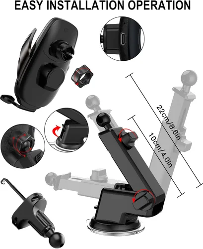 Miniatura 6 de Soporte inalámbrico para cargador de automóvil, carga rápida, sujeción automática de 15 W, soporte inteligente de inducción de control dual
