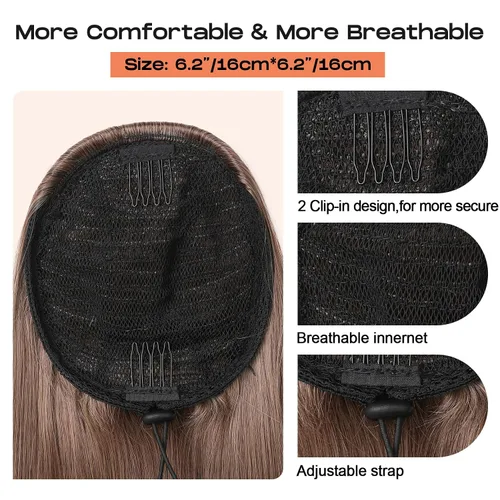 Miniatura 6 de SEIKEA Extensiones de cola de caballo con cordón, larga y recta, cola de caballo falsa, natural, suave, extensiones de cabello sintético resistente