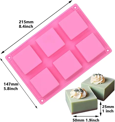 Miniatura 2 de FUNSHOWCASE Molde de silicona cuadrado de 6 cavidades para tartas, teacake, chocolate, postres, pastel de queso, pan de maíz, brownie, blanco