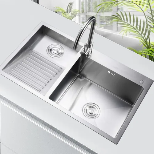 Miniatura 9 de Fregadero Utilitario de Lavandería con Tabla de Lavar, Fregadero de Cocina de Acero Inoxidable de Doble Tazón, Fácil de Limpiar, para Casa, Piscina