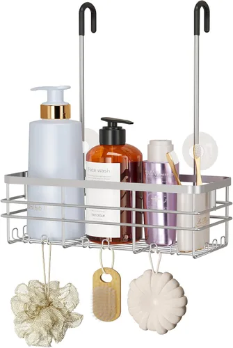 Miniatura 17 de HapiRm Organizador de ducha colgante - Organizador de ducha sin perforaciones con ganchos, estantes de baño de acero inoxidable 304 a prueba de Negro