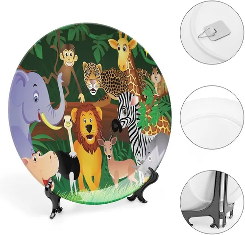 Miniatura 4 de Plato decorativo de 6 pulgadas, manualidades de cerámica del zoológico, animales en la selva, placa de exhibición divertida para cenas, eventos