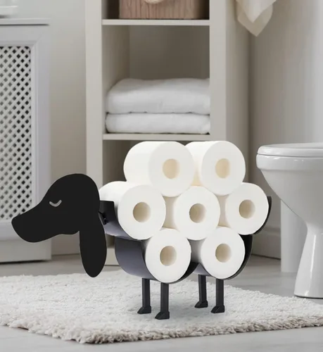 Miniatura 2 de Soportes decorativos de papel higiénico de animales lindos, soporte de pared de metal y soporte de papel higiénico independiente, 8 rollos de Perro