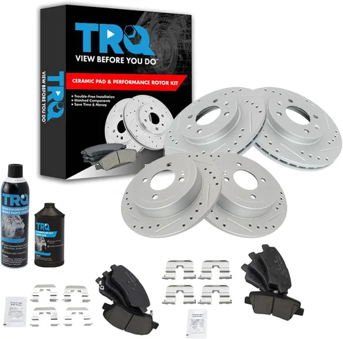 TRQ Kit de pastillas de freno y rotores de rendimiento delantero y trasero, kit químico de freno, pastillas de freno, rotores de freno de cerámica