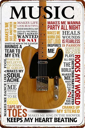 Letreros metálicos de guitarra vintage con música rock, decoración de pared, letrero de hojalata para hombre, para gimnasio, piscina, bar, baño,