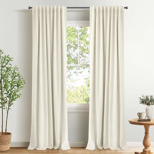 Miniatura 37 de INOVADAY Cortinas 100% opacas de 63 pulgadas de largo, juego de 2 paneles de lino con pestaña trasera, bolsillo para barra, cortinas opacas