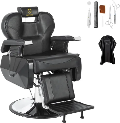 Silla de peluquería hidráulica reclinable silla de peluquería sillas de peluquería silla de pelo 360 grados giratoria sillas de peluquería para Negro
