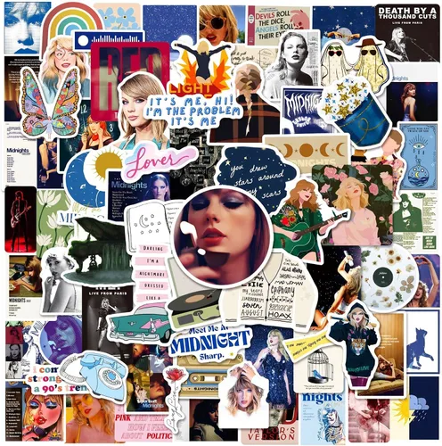 100 piezas de calcomanías de música de Tayloris para adultos, calcomanías de álbum de cantante pop femenina, calcomanía de vinilo impermeable para