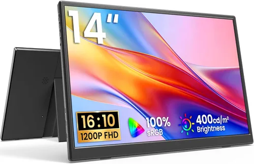 Yxk Portable Monitor 14 Inch 1200P 60Hz IPS HDR Ultra-Slim Travel Monitor with Dual Speakers USB-C HDMI Second Screen for Laptop PC Mac Phone Xbox