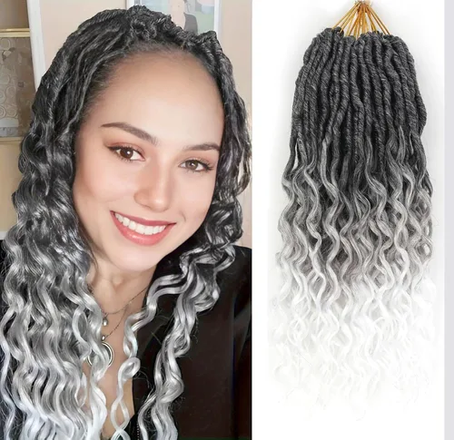 Miniatura 12 de Cabello de Ganchillo Goddess Locs de 12 Pulgadas 8 Paquetes Nuevos Locs Sintéticos Suaves Trenzas de Ganchillo Ondas Profundas Extensiones de 1b