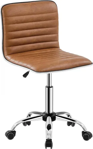 Miniatura 13 de Yaheetech Silla de escritorio ajustable de trabajo de piel sintética con respaldo bajo acanalado, sin reposabrazos, giratoria, negra, con ruedas