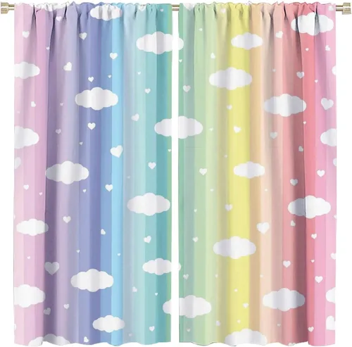 Miniatura 45 de Cortinas opacas abstractas de arco iris, pintura de color arcoíris con gotas, diseño gráfico creativo con bolsillo para barra, para sala de estar