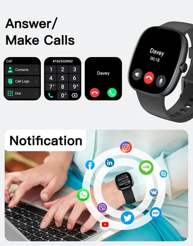 Miniatura 2 de Fitness Trackers for Men Women with Bluetooth Call 24/7 Heart Rate & Blood Oxygen Monitor Sleep Tracker, Steps/Calories Counter