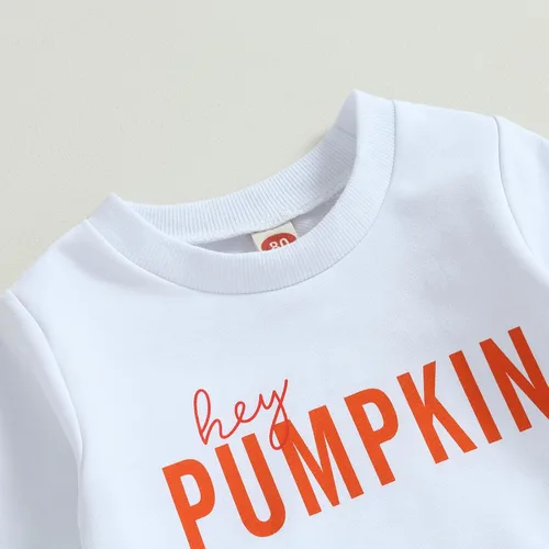 Miniatura 128 de Conjunto de sudadera con cuello redondo y estampado de pastel de calabaza para niña, camiseta y pantalones acampanados