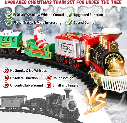 Miniatura 3 de Juego de tren de Navidad – Juguetes de tren colgante alrededor/debajo del árbol de Navidad con humo, silbato (encender/apagar) y luces, decoración