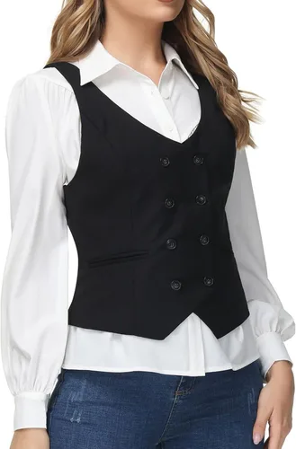 Miniatura 3 de KANCY KOLE Chalecos de moda con doble botonadura para mujer, chaleco elegante, casual, versátil, chaleco vintage con botones, tallas S-XXL