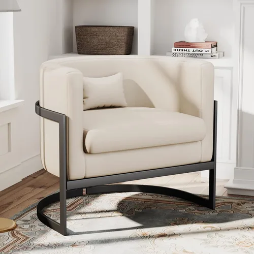 Miniatura 3 de Silla Decorativa Moderna de Cuero Sintético, Silla de Brazos Moderna y Confortable, Silla de Sofá Individual Tapizada para Sala de Estar