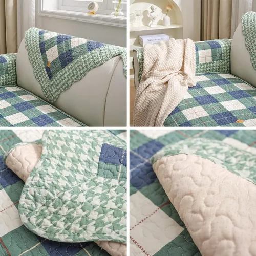 Miniatura 7 de vctops - Funda de sofá de Navidad a cuadros Buffalo Check de algodón, fundas de sofá seccional acolchadas de patchwork, funda de sofá antideslizante