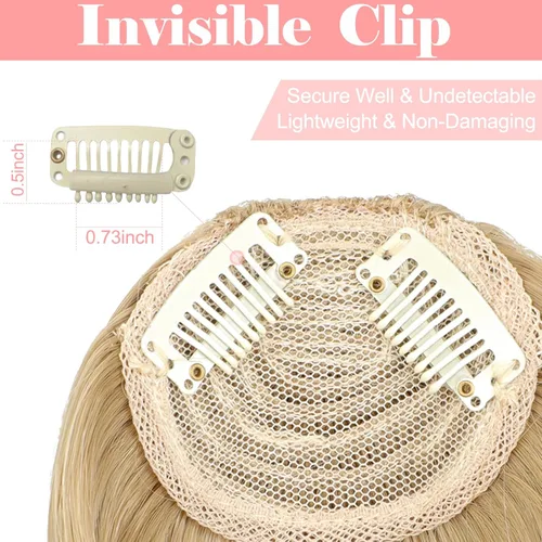 Miniatura 4 de Extensión de clip de pelo grueso con flecos, flequillo recto y ordenado para mujer, flequillo plano con sienes, rubio ceniza