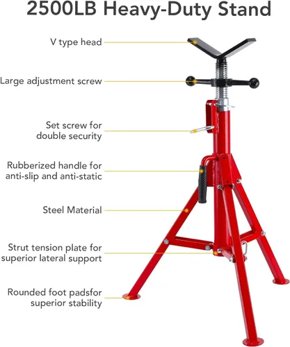 Miniatura 2 de PioneerWorks Soporte de tubo con cabeza en V, altura ajustable de 28-52 pulgadas, capacidad de carga de 2500 libras, capacidad de 1/8"-12", cuerpo